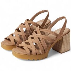 Eileen Fisher Tally Sandals‎ Womens 8.5M Honey Tumbled Nubuck Leather Lined NEW